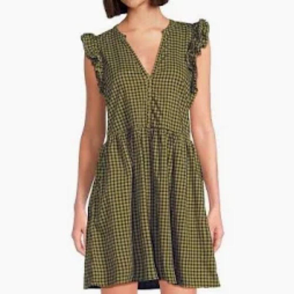 NWOT Nation LTD lichen check Tegan cotton ruffled shirt dress, S